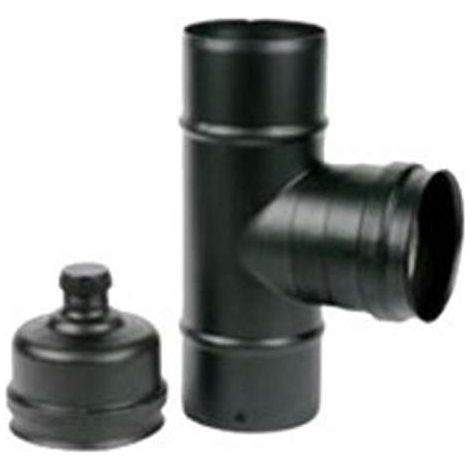 Maral Gomito a T acciaio inox Ø10 cm tappo ispezione per canne stufe a pellet colore Nero (1/2)