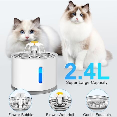 Abreuvoir LED intelligent de 2,4 L pour chats et petits chiens, abreuvoir silencieux pour chat, quadruple filtration avec 4 filtres à charbon actif et plateau en acier inoxydable (1/4)