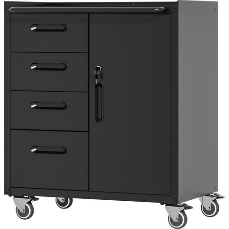 Armadio portautensili in metallo con ruote 74,9 x 42 x 88 cm nero e grigio (1/5)