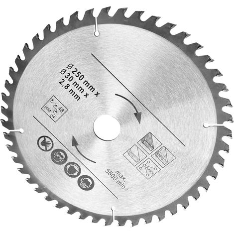 Kreissägeblatt 250 mm, 48 und 60 Zähne, Hartmetall-Sägeblatt, Loch 30 mm (1/5)