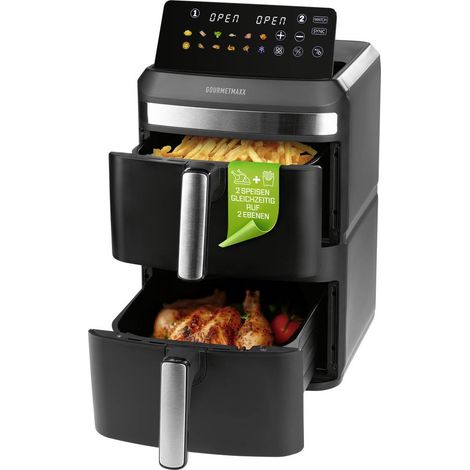GourmetMaxx 16818 Friggitrice ad aria calda 12 l Rivestimento antiaderente, Senza BPA, Custodia Cool-Touch, Timer digit