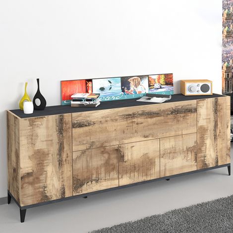 Madia 6 ante per Soggiorno Moderna 200x40x82cm - ARTEMIS - Colore: acero pereira/ardesia (1/5)