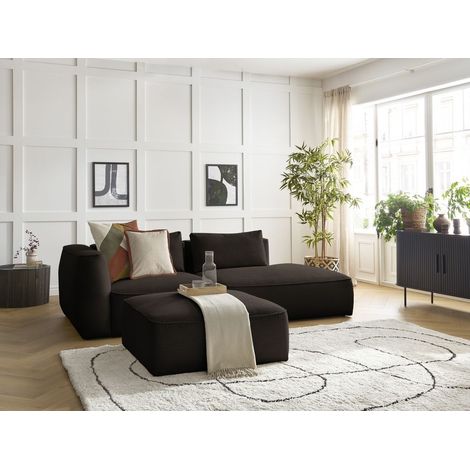 BOBOCHIC - Canapé droit fixe 3 places LEOPOLD velours côtelé avec pouf Accoudoir gauche Marron (1/5)