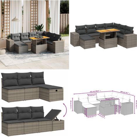 8-tlg. Garten-Sofagarnitur mit Kissen Grau Poly Rattan - Gartenmöbel Set - PE-Rattan Möbel - Outdoor Lounge - Garten Sofa - Gartenecke - Home & Living (1/5)