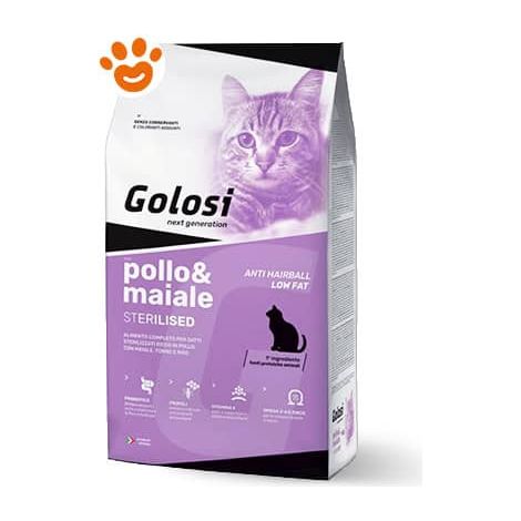 Golosi Cat Adult Sterilizzato Hairball Low Fat Pollo e Maiale - Sacco 20 Kg - Cibo Secco Gatti
