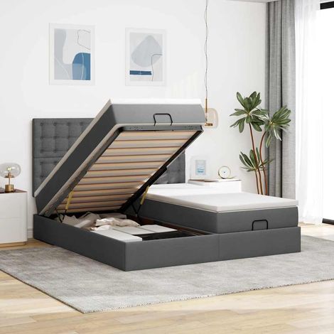 Ottoman-Bett mit Matratzen Dunkelgrau 180x200 cm Stoff (1/5)