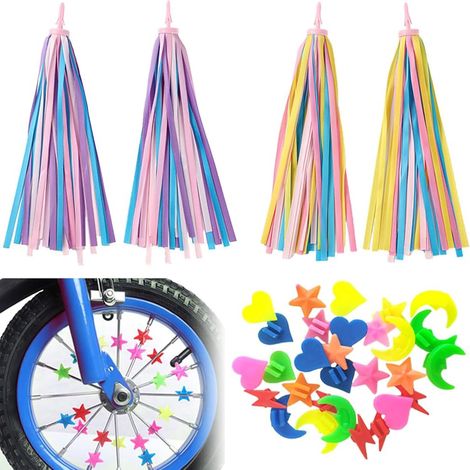 YUBBYS 2 paires de tassels vélo + 36 perles de rayons, accessoires colorés pour guidon et roues. (1/5)