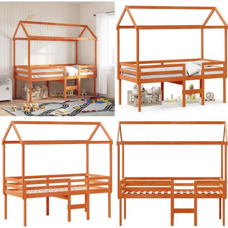 Hochbett mit Dach Wachsbraun 90x190 cm Massivholz Kiefer - Kinderbett - Hochbett - Holzbett - Kiefernholzbett - Jugendzimmer - Home & Living (1/5)