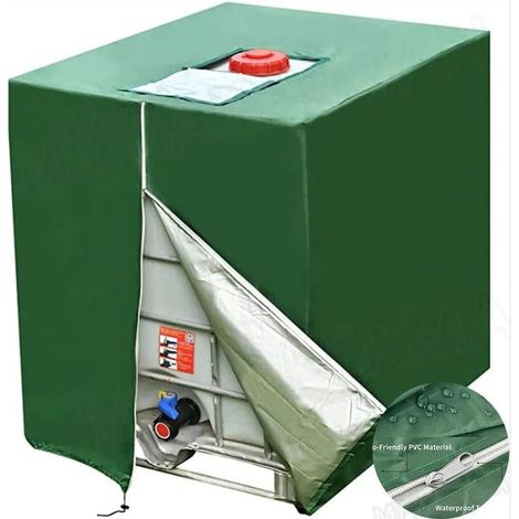 Bache pour Cuve 1000 l, 1 pcs Bâche de Protection Solaire pour réservoir d'eau de Pluie IBC, Anti-poussière Anti-UV, Housse de Protection, bâche de Protection (116 x 100 x 120 cm)vert (1/5)