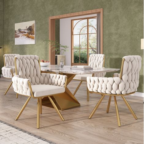 Pack de 4 sillas de comedor giratorias 360°, terciopelo beige DESVIAE (1/5)