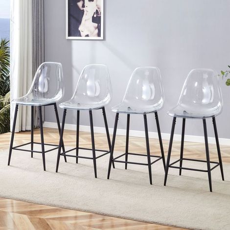Chaise de Cuisine 4 pièces transparente cadre en métal finitions argent doré noir style design moderne (1/5)