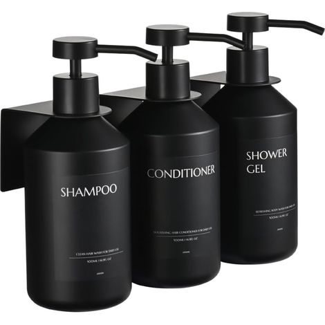 3 Pièces Distributeur Savon Mural, Noir, Distributeur Gel Douche (1/5)