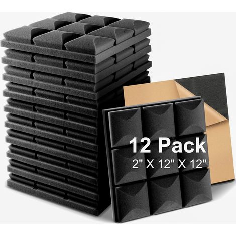 Lot de 12 panneaux de mousse acoustique, 30 x 30 x 5 cm, panneaux de mousse insonorisants autocollants, ignifuges et absorbant le bruit (1/5)