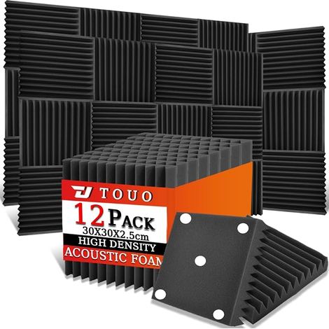12 Pack Acoustic Panels 30 x 30 x 2.5 cm Black High Density Soundproof Wedge Shape Acoustic Foam for Home Studio (1/5)