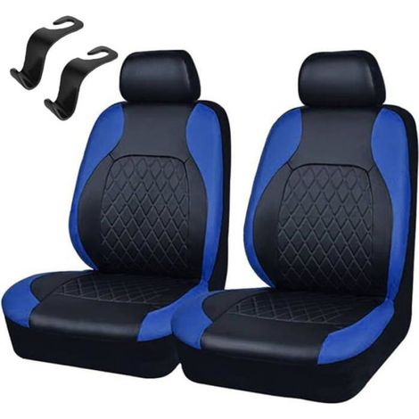 Lot de 2 Housses Siège Avant a-bleu: Cuir Synthétique Airbag Lateral Protection Universelle bleu HOUSSE DE SIEGE (1/5)