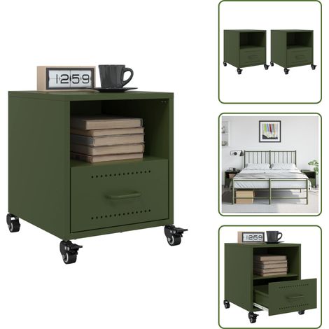 Tables de chevet 2 pcs vert olive 36x39x43,5 cm acier - Armoire De Chevet - Armoires De Chevet - Armoire - Table De Chevet