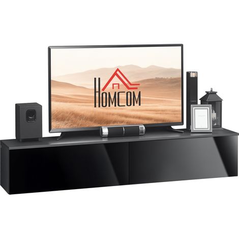 160cm High Gloss Floating TV Unit Stand for TVs up to 70", Wall Mounted TV Cabinet with Storage Cupboards, Grey and Black