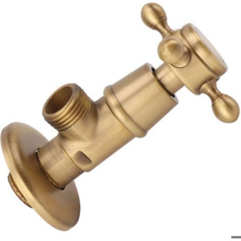 Vanne d’arrêt angle laiton massif – rétro, eau chaude/froide – antique (1/5)