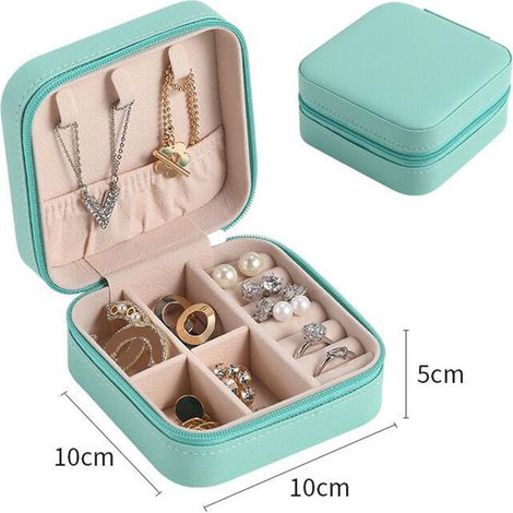 Boîte de rangement à bijoux, emballage cadeau, boucles d'oreilles, colliers, bagues, accessoires pour la maison et le bureau, bleue (1/5)