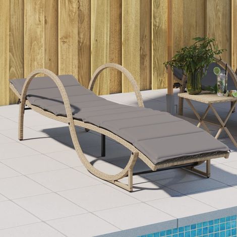Sonnenliege mit Auflage Beige 60x199x42 cm Poly Rattan