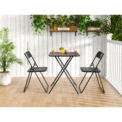 Ensemble bistrot pliant 60/60/73 cm noir en acier avec 2 chaises pour balcon et jardin (1/5)