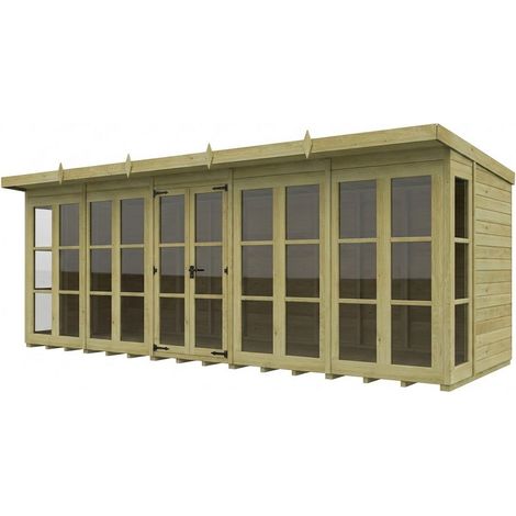 20ft x 6ft Georgian Pent Summer House - Pressure Treated Timber - L610 x W183 x H210 cm - Natural