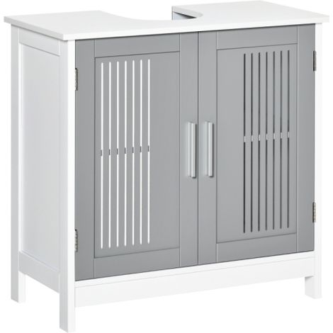 Modern Grey Under Sink Bathroom Cabinet with 2 Doors, Adjustable Shelves Storage Unit for Efficient Space Management