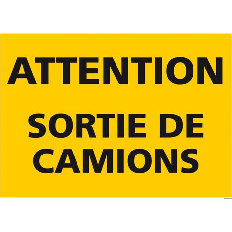 PANNEAU DE SIGNALISATION ATTENTION SORTIE DE CAMIONS (C1295) - Adhésif - 105 x 75 mm