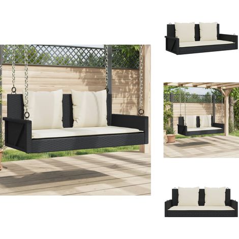 Balancelle avec coussins noir 119x56x48 cm résine tressée - Balancelle De Jardin - Banc De Jardin - Chaise Suspendue - Fauteuil Suspendu - Mobilier Extérieur (1/5)