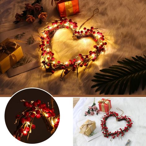 Guirlande Lumineuse En Forme De Cœur - 40 cm - Décoration Pour Porte D'Entrée Intérieur Extérieur - 20 Led Rouges - Sans Batteries (1/5)