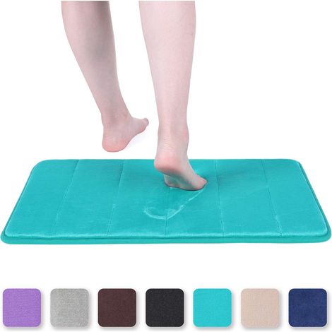 Tapis Bain Mousse Mémoire Vert Paon 40x60cm Absorbant Antidérapant (1/5)