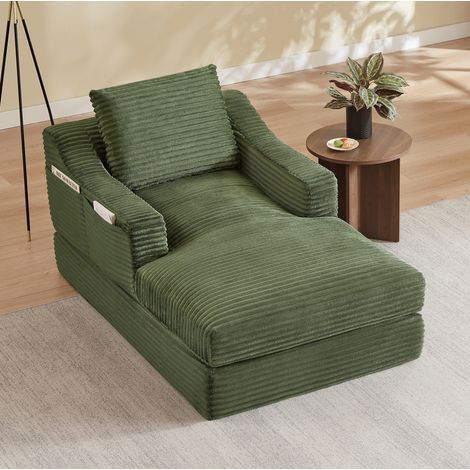 Poltrona convertibile in letto singolo in velluto a coste verde, 100 x 160 x 85 cm DESVIAE (1/5)
