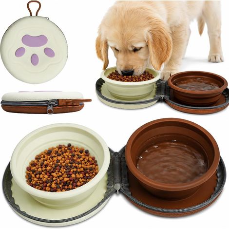Gamelle Pliable pour Chien – Bol de Voyage Portable en Silicone 450 ml – Marron et Jaune (1/5)