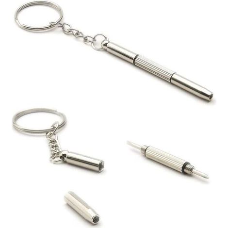 Mini Tournevis 3 en 1 Plat Cruciforme à Ecrou Hexagonal Creux Porteclé Lunettes (Mini tournevis 2 paires)argent，Fonepro (1/5)