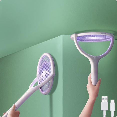 Raqueta eléctrica para insectos con cabezal giratorio recargable, raqueta eléctrica para mosquitos, matamoscas eléctrico, lámpara antimoscas, antiavispas, atrapamoscas, matamoscas
