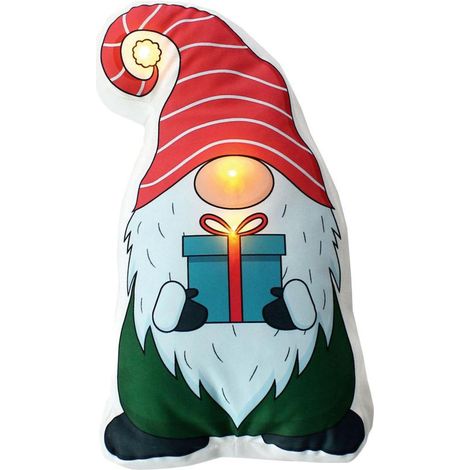 Coussin Déco de Noël 3D LED "Gnome" 40cm Multicolore