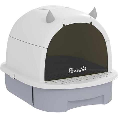 Lettiera con coperchio, paletta inclusa, cassetto inferiore e pedale, adatta a gatti di peso non superiore a 5 kg, dimensioni 40,5 x 52 x 39 cm, colore grigio, spedizione dal sito. (1/5)