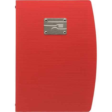 SECURIT - Porta Menu Linea Rio - Per Caffè, Ristoranti, Bar - Formato A4 - Placca Serigrafata In Acciaio Inox Con Disegno Delle Posate - 1 Doppio Inserto Incluso - Colore Rosso (1/3)
