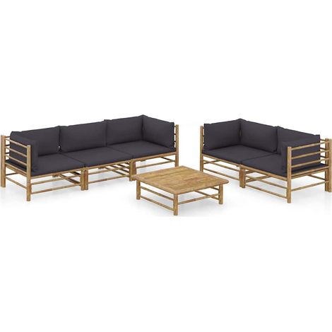 Salon de jardin 6 pcs Ensemble Table et Chaise de Jardin - avec coussins gris foncé Bambou BV967342 - BonneVie (1/5)