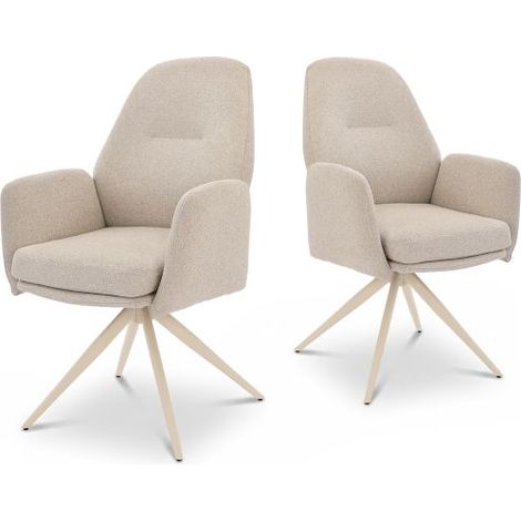 Bon Furni Tela Silla de comedor Beige con patas blancas, Set de 2, giratoria 360°, ergonómica con alta elasticidad y reposabrazos