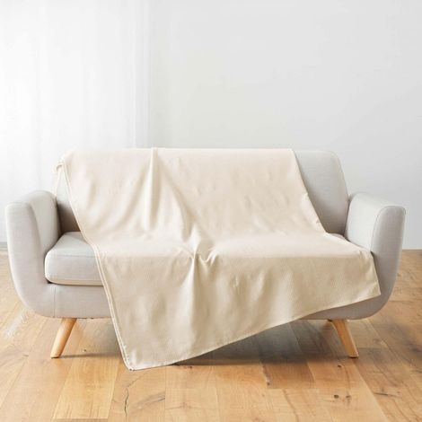 Plaid Uni – Polycoton Doux et Résistant – Douceur D'intérieu – Certifié Oeko-TEX - 240 x 220 cm - Sable (1/5)