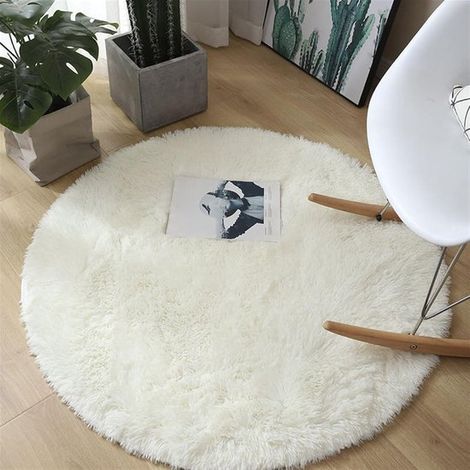 Tapis rond et moelleux pour la chambre - mignon et antidérapant - doux et moelleux - tapis rond - tapis en peluche - couverture - blanc - 60×60 cm (1/4)