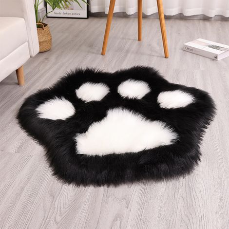 Tappeto con impronta di zampa di gatto, in peluche sintetico, lavabile in lavatrice, adatto per soggiorno, divano e camera da letto, 4545 cm (nero + bianco).