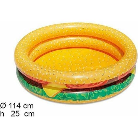 Piscine Gonflable Ronde Hors Sol Hamburger Enfants Jardin 2 Anneaux 114 Cm