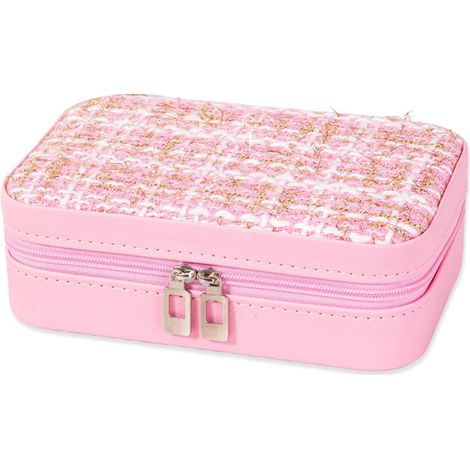 Boîte à bijoux de voyage — Organisateur de bijoux portable en cuir PU — Boîte à bijoux compacte (cadeau) — Organisateur de bijoux de voyage spécial adapté aux bracelets (rose) (1/4)
