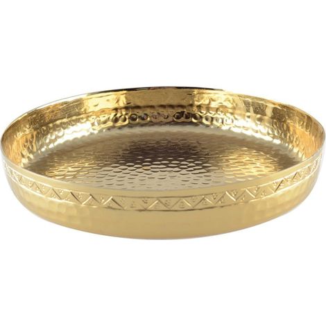 Plateau Rond Décoratif pour Table et Service de Présentation en Métal Doré 30,5 cm - PANGIVO (1/4)