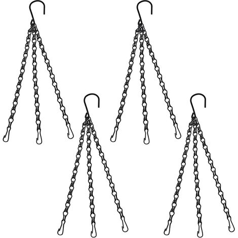 Lot de 4 chaînes de panier suspendues noires robustes avec crochet et clip, 3 points de 33,8 cm, métal de rechange pour jardinière, mangeoire à oiseaux, lanternes, tableaux noirs et ornements (1/5)
