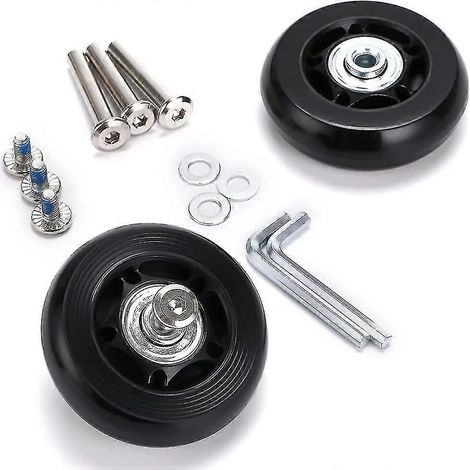 Lot de 2 roulettes de rechange pour valise, roulements inclus, 60 x 18 mm, noires (1/5)
