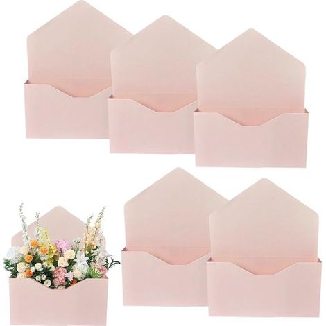 Boîte à fleurs en forme d'enveloppe, boîte pliable en papier contenant 10 bouquets de fleurs pour femmes, filles, amies, fêtes et anniversaires, rose, 22 x (1/5)