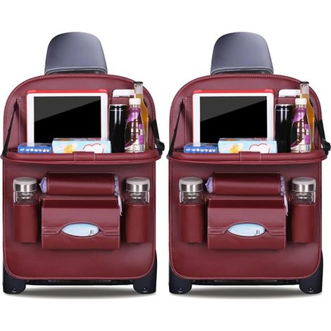 2 Pack Tapis de protection, cuir PU, imperméable, avec support tablette pliable, pour siège arrière voiture